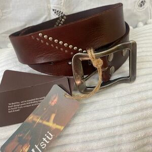 BED|STU Brown Leather Belt with Metal Buckle
